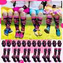 Jiuguva Breast Cancer Awareness Socks Wristbands Set Camo Pink Ribbon Crew Socks (kids sizes) Black Wristbands for Sports
