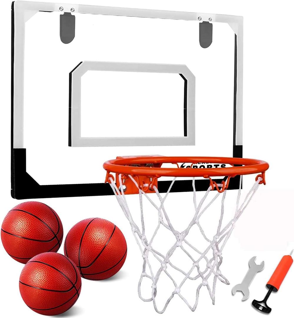 AOKESI Indoor Portable Mini Basketball Hoop Set with 3 Balls for Kids and Adults - Pro Sport Basketball Hoop for Door with Basketball Accessories Perfect Christmas Birthday Toys for Kids Boys Teen