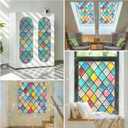 Haton Stained Glass Window Film, Rainbow Window Privacy Film, Decorative Sun Blocking Glass Clings Stickers, Static Cling Colorful Lattice Coverings Decals for Home Door 17.5" x 78.7"