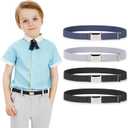 JASGOOD Kids Toddler Belt Elastic Stretch Adjustable Belt for Boys and Girls with Silver Square Buckle 2 Pack (Suit for pants size below 26'', Z-black+black+grey+blue)