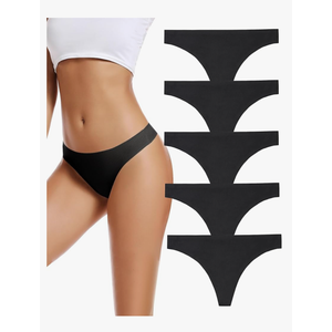 voenxe Seamless Women Underwear Thongs, No Show Ladies Thong, No Line Workout Breathable Comfortable Panties, Soft Undies, Pack of 5, XS, Black