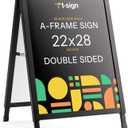 T-SIGN Outdoor A-Frame Sidewalk Sign 22x28 Inch Sandwich Board, Black Coated Steel Metal Double-Sided, Heavy Duty Slide-in Folding Frame Sign Holder, 2 Corrugated Plastic Poster Boards, Display Stand