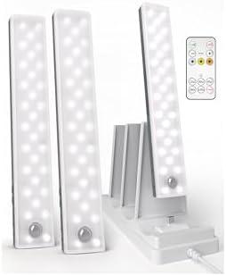 EZVALO 2-Pack Under Cabinet Lighting with Charging Station, 2000mAh Rechargeable Wireless Motion Sensor Lights, 3 Color Temps, Dimmable, Timer, Magnetic, with Remote Control for Kitchen, Closet