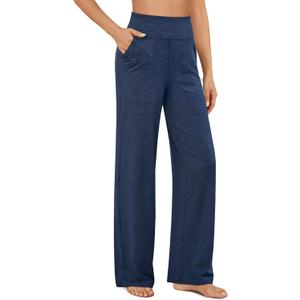 G4Free EverGoing Yoga Pants Women Wide Leg Pants with Pockets High Waist Stretch Dress Casual Sweatpants Petite/Regular/Tall (XX-Large, Navy Heather)