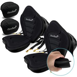 Universal Deluxe Kayak Seat Cushion with Storage Bag for Kayak,Padded Boat,SUP,Canoe,Fishing Boat,Seats with 4 Adjustable Straps (Thicken 2 Pack Black)