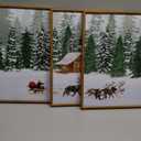 CHDITB Santa Claus Reindeer Sleigh Framed Canvas Wall Art(12"x16"), 3 Panels Christmas Winter Holiday Artwork Prints, Large Rustic Xmas Gift Snow Scene Forest Landscape Decor for Home Office Bedroom