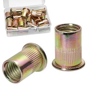 20PCS 1/2"-13UNC Rivet Nuts Carbon Steel Zinc Plated Rivets Nutsert Flat Head Rivnut Threaded Inserts Nut (Yellow, 1/2"-13)