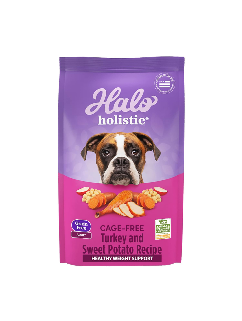 Halo Holistic Dog Food Cage Free Turkey & Sweet Potato Formula, Grain Free Dry Dog Food, For Healthy Weight Support, Kibble for Adult Dogs, 21 lb Bag (BB: 04/29/2026)