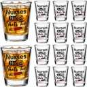 Patelai 12 Pcs Nurse Need Shots Too, Funny Glass Gift for Women and Male Mom Sister or Friend Present for Nursing Graduation Nurses Day Party 2 oz (2.36 x 1.97 Inch)