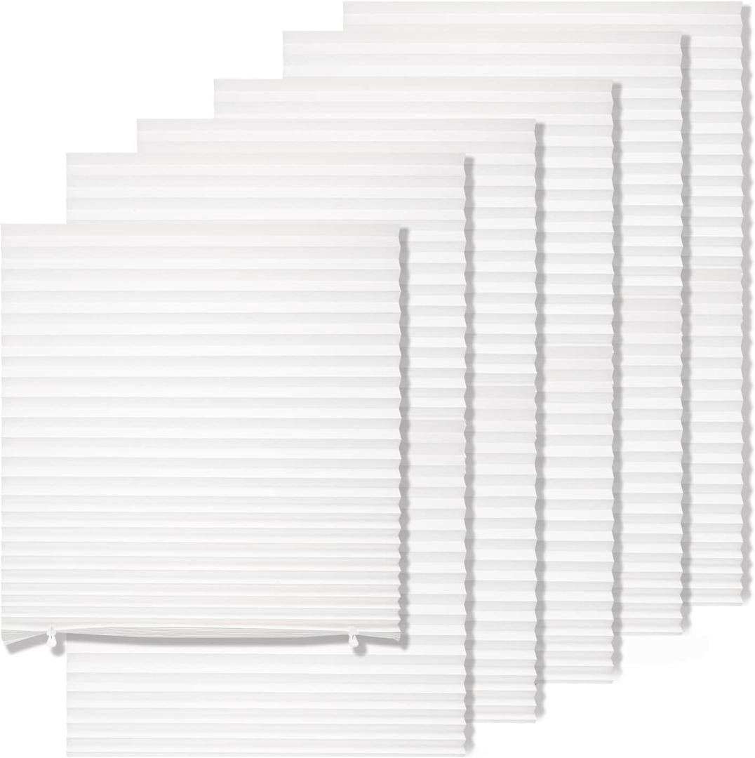 MYshade 6 Pack Temporary Light Filtering Paper Shades for Windows,Paper Pleated Blinds with Adhesive,No Tools No Drilling Free Cut Size Temporary Room Darkening Shades(White, 48" W x 72" H)