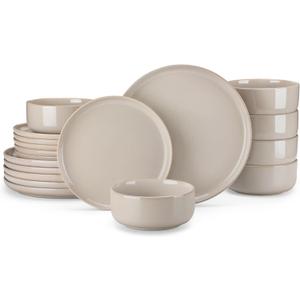 vancasso PLAYA Ceramic Plates and Bowls Sets,18 Pieces Grey Dinnerware Sets for Kitchen,Reactive Glaze Dishes Set for 6, Dishwasher and Microwave Safe (Gray)