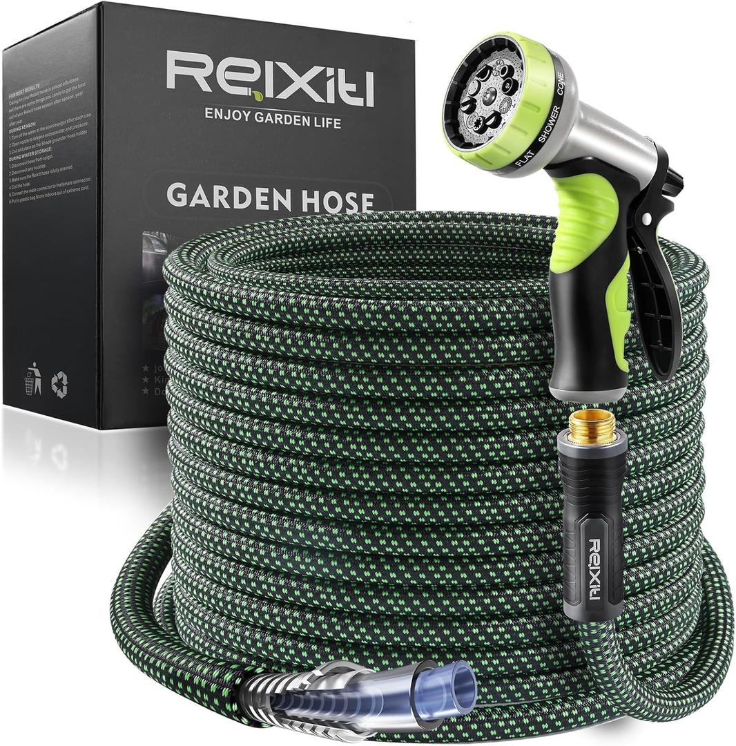 Relxitl Garden Hose, Flexible Water Hose, Ultra Lightweight Non-Expanding hose with 10 Function Sprayer, Leak proof, Pressure Resistant for Yard, Outdoor (Green, 50FT*2) (100FT)
