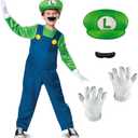 Nintendo Super Mario Brothers Boys Luigi Deluxe Costume (M (7-8))
