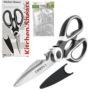 Heavy Duty Kitchen Utility Scissors Professional Shears for Meat Cutting Sharp Kitchenaid Shears Multipurpose Scissor for Food No Rust + 100 Pcs Plastic Gloves Disposable