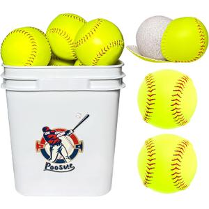11 Inch Bucket of 16 Softballs - Training Fastpitch Softballs for Girls - Solid Cork Center - Premium Durability