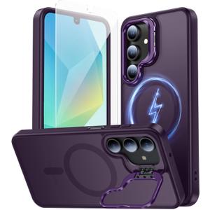 TOBOVON for Samsung Galaxy A16 5G Case, Fits MagSafe, with Built-in Camera Ring Stand & Screen Protector, Slim Translucent Matte Military-Grade Drop Protection Magnetic Cover, Purple