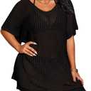 Women's Plus Size Suimsuit Cover Up Short Sleeve Hollow Out Swimwear Bathing suit (XX-Large, Black)