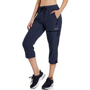 Ksmien Women's Lightweight Hiking Capri Pants Quick Dry Workout Cargo Capris Water Resistant UPF 50+ Zipped Pockets Capri-navy Large
