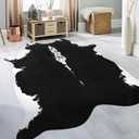 BENRON Premium Cowhide Rug Black, Faux Cow Hide Rugs for Living Room Bedroom Western Home Decor, Non Slip Cute Rug with Irregular Animal Skins and Hides, 4.6 x 5.2ft