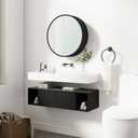 SUNWAVE 20 Inch Round Black Medicine Cabinet with Mirror, Modern Wall Mounted Vanity Cabinet for Bathroom, Circle Bathroom Mirror with Storage, Space-Saving Wood Cabinet (Black, 20 Inch)