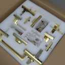 Double Front Door Lock Set, Square Heavy Duty Double Door Handle with Dummy, Entry Handleset with Deadbolt Combo, Double Door Lock Set for Front or Office Doors, Satin Brass