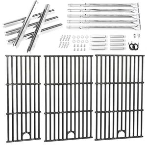 Uniflasy Grill Parts for Charbroil Performance 5 Burner 463448021 463449021 463451022 Cast Iron Grill Grates Stainless Steel Burners, Heat Plates, Igniter & Crossover Tubes