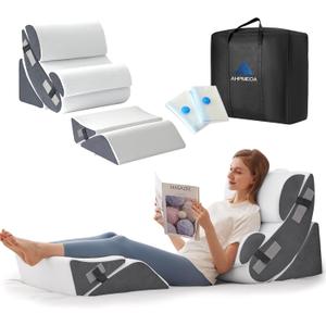 6PCS Wedge Pillow Set for After Surgery, Orthopedic Bed Wedge Pillow for Headboard, Memory Foam Back Pillow for Bed Sitting Up, Sit Up Pillow for Acid Reflux Relief, GERD, Anti Snoring (White)