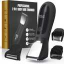 Bikini Trimmer for Men, 2 in 1 Electric Razors Shaver, IPX7 Waterproof Body Hair Trimmer with Mirror, LED Light & Display, Painless Pubic Hair Removal, Black