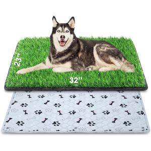 Dog Grass Mat with Pee Pad 3223", Medium Dog Litter Box Indoor Artificial Turf Grass Porch Waterproof Patio Potty Tray for Doggie Reusable Washable Pads and Lawn for Replacement for Puppy Training