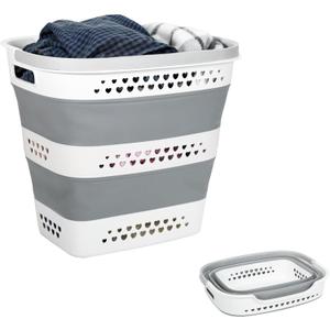 Large Collapsible Laundry Baskets for Dirty Clothes, Plastic Laundry Hamper for Dorm Bedroom Blankets, 43L Foldable Clothes Hamper for Laundry, Space Saving Pop-Up Storage Container/Organizer, 17.3*13.7*3.3 inches