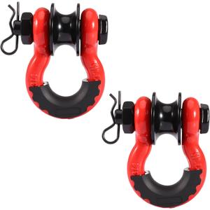 3/4" D Ring Shackle with Upgraded Snatch Blocks,57,000 lbs(28.5 Ton) Maximum Break Strength Heavy Duty Shackles with 7/8" Screw Pin for Tow Strap Winch Off Road Vehicle Recovery,2pack Red