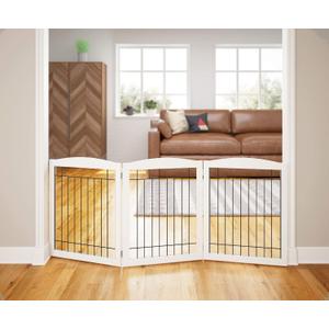 PAWLAND 72 Extra Wide Dog gate for The House, Doorway, Stairs, Freestanding Foldable Wire Pet Gate, Pet Puppy Safety Fence, 30" Height (White, 3 Panels)