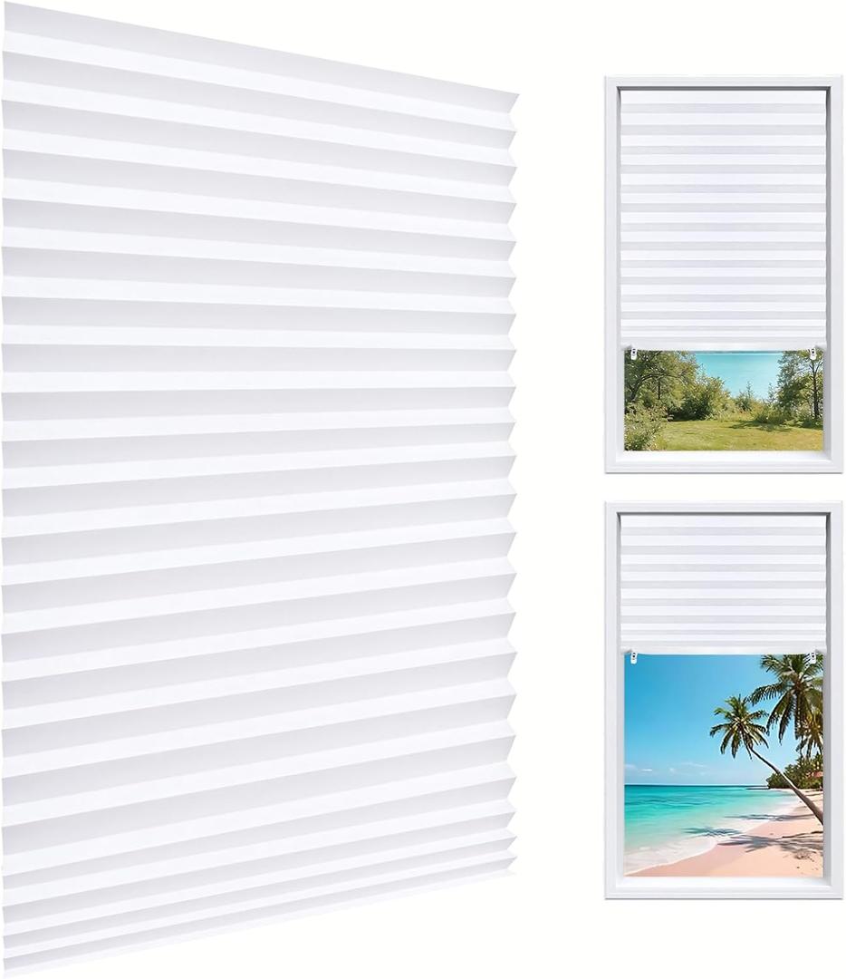 8Pcs Temporary Light Filtering Paper Shades for Windows Pleated Blinds with Adhesive,No Tools No Drill Free Cut Size Temporary Room Darkening Shades Rectangular Semi Blackout, White, 24" W x 71" H