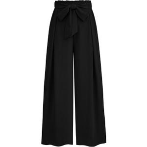 PRETTYGARDEN Women's Wide Leg Work Pants Business Casual High Waisted Loose Palazzo Trouser Summer Clothes (Black)