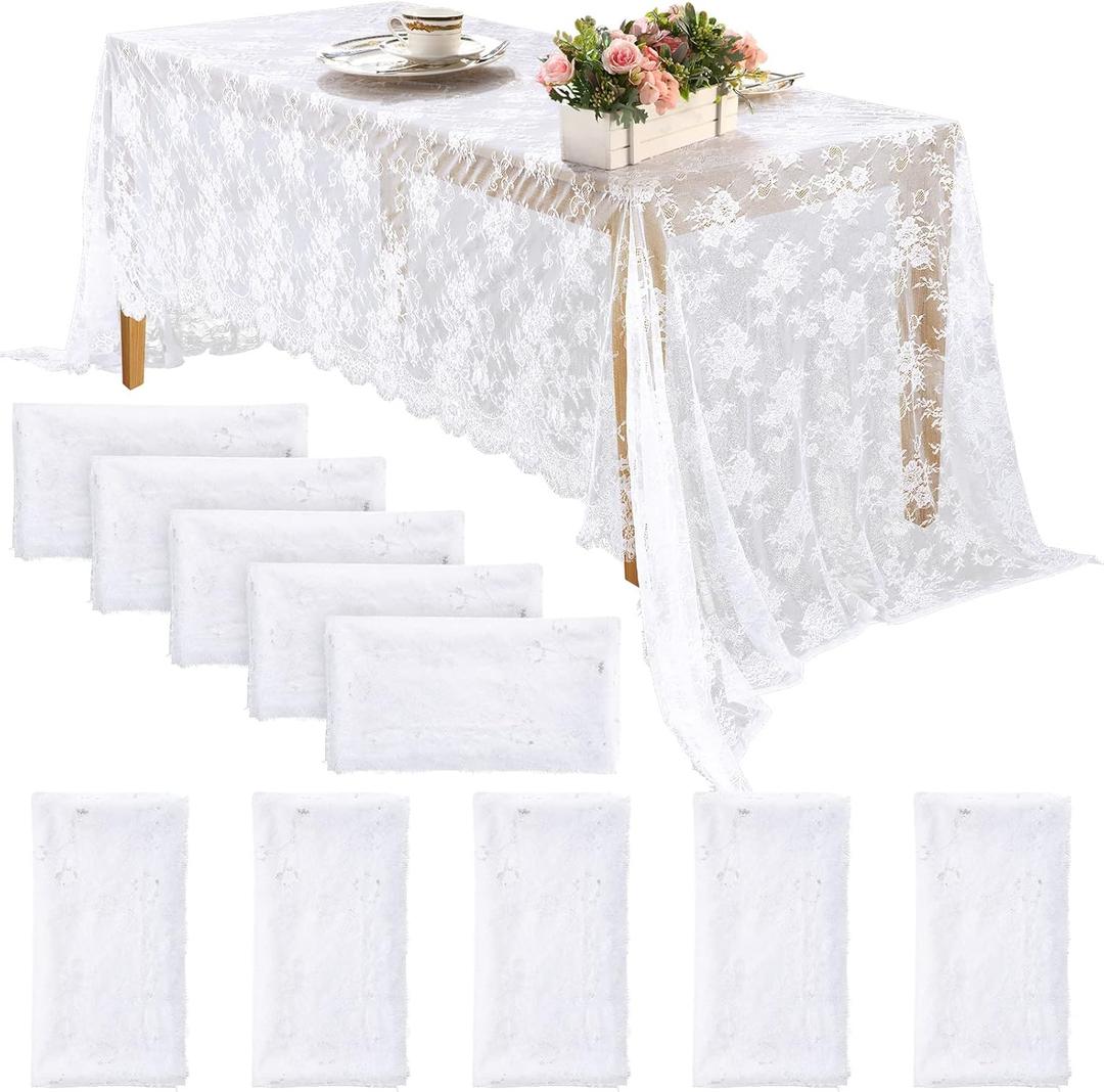 2 x Chumia 10 Pcs Lace Tablecloth Rectangular 60 x 120 Inch Wedding Rustic Tablecloth Overlay Rose Vintage Embroidered Wedding Reception Party Table Decorations for Bridal Tea Party