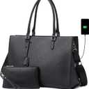 Laptop Bag for Women 17 inch Casual Work Bags with USB Charging Port Laptop Tote Bag with Clutch Purse (Black)