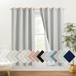 NICETOWN Grey Living Room Completely Shaded Linen Draperies, 2 Pieces, W52 x L72, Privacy Protection & Noise Reducing Ring Top Drapes, White Lined Insulated Window Treatment Curtain Panels