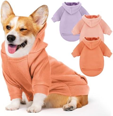 SilTriangle 3 Pcs Small Dog Winter Hoodie Warm Soft Puppy Dog Hoodie Sweatshirts with Pocket Pet Clothes for Dogs Cat Costume (M: Weight: 9.4-13.2lb,Bright Color, L)