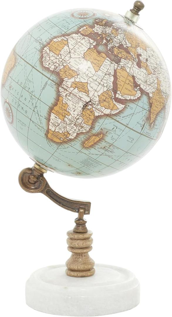 Deco 79 Marble Globe with Marble Base, 7" x 7" x 11", Teal