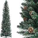 BestComfort 7FT Pencil Christmas Tree, Artificial Flocked Christmas Tree with 351 PVC Branch Tips, 41 Pine Cones & Metal Base, Full Holiday Decoration Tree, Festival Celebration Tree for Home, Office (6ft 11in)