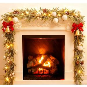 6FT Prelit Christmas Garlands with Lights Artificial Christmas Lighted Greenery Pine Cones Garland with White Berries for Christmas Door Mantle Stairs Railing Home Holiday Xmas Decoration Indoor