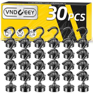 VNDUEEY 30 Pack Black Magnetic Hooks, 25Lbs Strong Magnet Hooks for Hanging, Magnetic Cruise Hook Heavy Duty, Magnets with Hooks for Refrigerator, Grill, Kitchen, Office and Garage