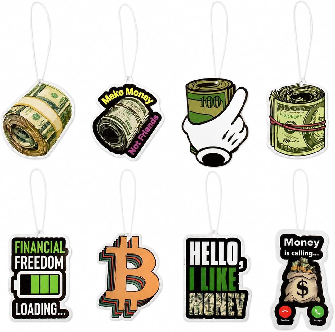 8Pcs Car Air Freshener, Hanging Paper Car Freshener with Funny Money Design, Long Lasting Fragrance for Car, Office & Home Decor Gift