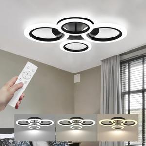 Modern LED Ceiling Light Fixture, 22" Dimmable Semi Flush Mount Ceiling Light with Remote & App Control 4 Ring Ceiling Lamp for Dining Room, Kitchen, Living Room, Bedroom, Office, Black