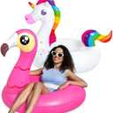 JOYIN 2-Pack Flamingo Unicorn Pool Float - Fun Floaties Inflatable Swimming Pool Tubes Toys Party Decorations, Summer Vacation Lake Beach Floaty Swim Rings Raft Lounger for Adults & Kids