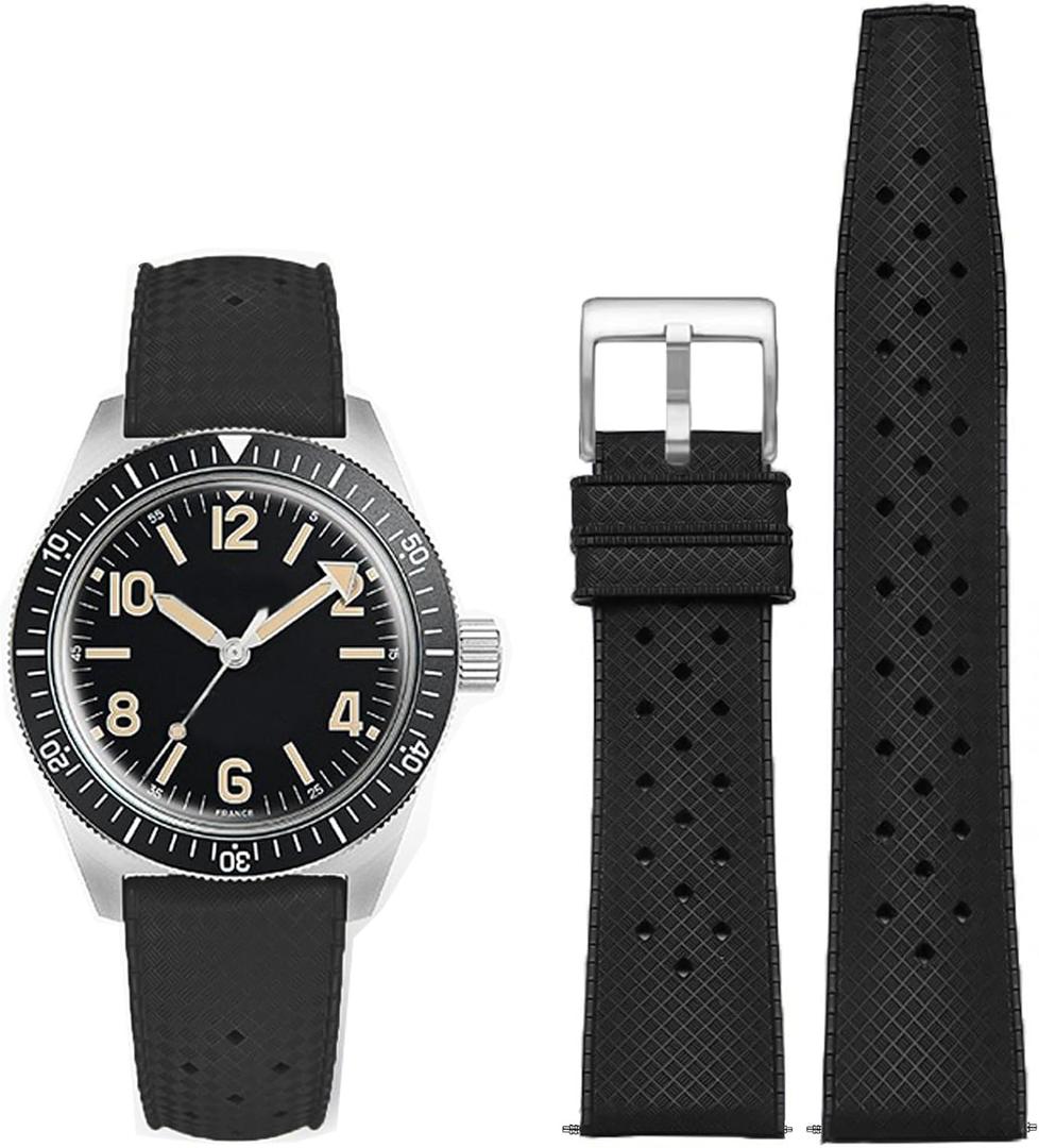 FKM Rubber Watch Bands Tropical Style Quick Release Fluororubber Watch Strap 18mm 20mm 22mm Universal Soft Breathable Durable Sporty FKM Rubber Replacement Band Strap for Men Women (Black)
