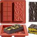 Chocolate Bar Mold Deep Dubai 1 Inch 2 Pcs Pistachio Silicone Thick Mold for Stuffed Bar, Large Candy Bar Mould for Filling (1in2pcs, Geometric Red)