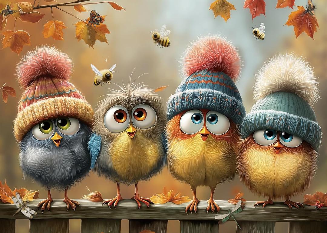 Funny Fall Bird Puzzles for Adults 1000 Pieces Cute Chicken Art Pretty Nature Autumn Landscape Jigsaw Puzzles Impossible Aesthetic Hard Difficult Challenging Puzzle as Family Game