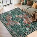 Moynesa Leopard 5x7 Area Rug, Boho Washable Living Room Rug, Non Slip Rugs for Bedroom, Ultra Thin Soft Animal Print Throw Floor Carpet for Office Dining Room, Green