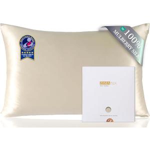 ZIMASILK 100% Pure Mulberry Silk Pillowcase for Hair and Skin Health,Soft and Smooth,Both Sides Premium Grade 6A Silk,600 Thread Count,with Hidden Zipper,1pc (King 20''x36'',Dusty Beige)